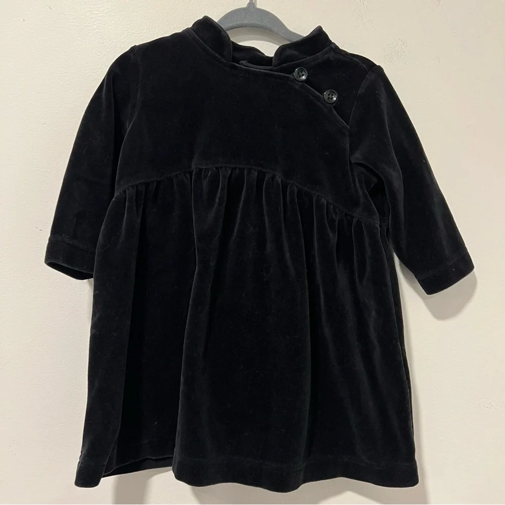 Hanna Andersson Black Velour Dress Mandarin Collar Dress Size 70 6-12m Holiday